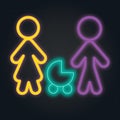 Bright neon family icon with pram