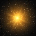 Bright neon flash of a star, an explosion of light with glitter and dust Royalty Free Stock Photo