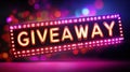 Bright Neon Giveaway Sign with Glowing Lights and Festive Background Royalty Free Stock Photo