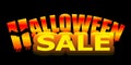 Bright neon Halloween Sale text banner with bat and spider isolated on black background. Vector