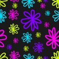 Bright neon. Hand drawn floral seamless pattern Royalty Free Stock Photo