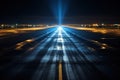 Bright neon headlights on the runway at night. Generated by artificial intelligence Royalty Free Stock Photo