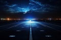 Bright neon headlights on the runway at night. Generated by artificial intelligence Royalty Free Stock Photo