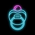 Neon icon of baby pacifier glowing on black background Royalty Free Stock Photo