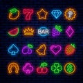 Bright neon icons for casino slot machine.