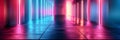 Bright neon lights casting luminous glow down corridor Royalty Free Stock Photo
