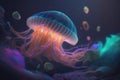 Bright neon medusa jellyfish swimming ocean Royalty Free Stock Photo