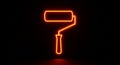 Glowing Neon Paint Roller Icon on Black Background brush tool Royalty Free Stock Photo