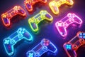 Bright, neon psychedelic colored gaming controllers.