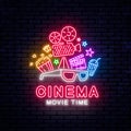 Bright neon sign for the cinema