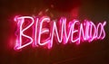 bright neon sign with the inscription welcome in spanish