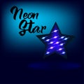 Bright neon star for background in blue colour