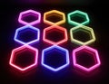 Bright neon sticks form a glowing honeycomb pattern with hexagonal cells. Royalty Free Stock Photo