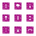 Bright night icons set, grunge style