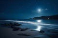 bright night landscape by the sea at full moon generative ai Royalty Free Stock Photo