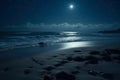 bright night landscape by the sea at full moon generative ai Royalty Free Stock Photo