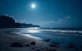 bright night landscape by the sea at full moon generative ai Royalty Free Stock Photo