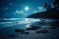 bright night landscape by the sea at full moon generative ai Royalty Free Stock Photo