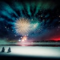 Bright night sky with fireworks Royalty Free Stock Photo