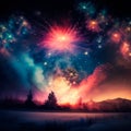 Bright night sky with fireworks Royalty Free Stock Photo