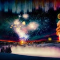 Bright night sky with fireworks Royalty Free Stock Photo