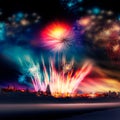 Bright night sky with fireworks Royalty Free Stock Photo