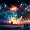 Bright night sky with fireworks Royalty Free Stock Photo