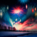 Bright night sky with fireworks Royalty Free Stock Photo