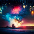 Bright night sky with fireworks Royalty Free Stock Photo