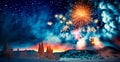 Bright night sky with fireworks Royalty Free Stock Photo