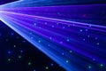 Bright nightclub purple, white, blue laser lights cutting through smoke machine smoke making light and rainbow patterns Royalty Free Stock Photo