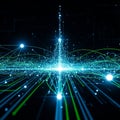Bright node-like points and interconnected lines stretch across a dark background, Royalty Free Stock Photo