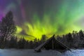 Bright Northern Light in the night sky over the Rovaniemi, Finland