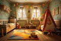 Bright Nursery room interior. Generate Ai Royalty Free Stock Photo
