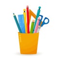 Bright Office and education equipment. Cup for pens and pencils. Royalty Free Stock Photo