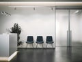 Bright office reception with waiting area. 3d rendering Royalty Free Stock Photo