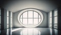 Bright open plan interior with sunlight from an oval window, illustration ai generative