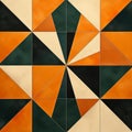 Sculptural Paintings: A Fusion Of Orange And Black Tiled Patterns