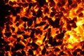 Bright orange-black texture of burning small coal.