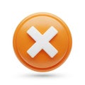 A bright orange circular button with a white cross symbol isolated on white background Royalty Free Stock Photo