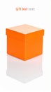 Bright orange closed gift box isolated on white with reflection and ample copy space for design Royalty Free Stock Photo