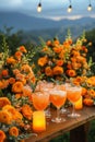 Bright orange cocktails on the wooden table - AI Generated