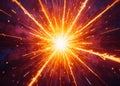 Bright orange explosion of light and sparks in dark space Royalty Free Stock Photo