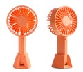 Bright orange fan on white background, collage with views from different sides Royalty Free Stock Photo