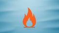 A bright orange flame symbol is centered on a light blue gradient background Royalty Free Stock Photo