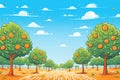 bright orange groves set against a blue sky