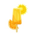 Bright Orange Ice Cream on Stick as Summer and Tropical Refreshment Vector Illustration