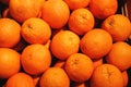 Bright orange juicy oranges closeup top view