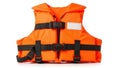 Bright orange life jacket with secure buckles Royalty Free Stock Photo