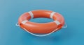 Orange Lifebuoy with White Stripes and Rope on a Blue Background life preserver safety Royalty Free Stock Photo